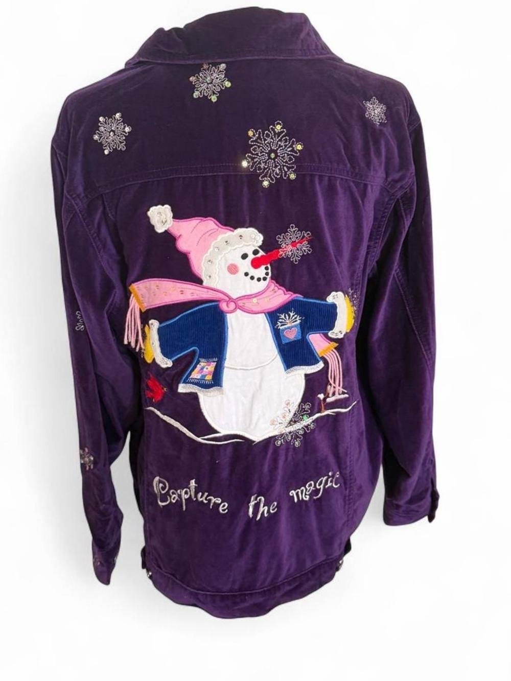 Quacker Factory Vintage 90s Christmas Grannycore Snowman Holiday Corduroy Jacket